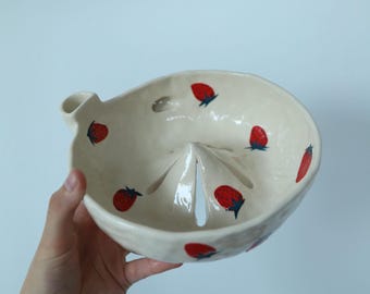 Handmade Ceramic Berry Washing Bowl, Pottery Fruit Colander, Strawberry Strainer Bowl