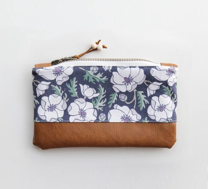 Floral Zip Pouch Wild Sweet Pea Zipper Pouch Handmade Clutch Purse