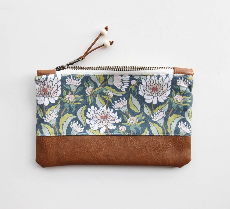 Floral Zip Pouch Wild Sweet Pea Zipper Pouch Handmade Clutch Purse