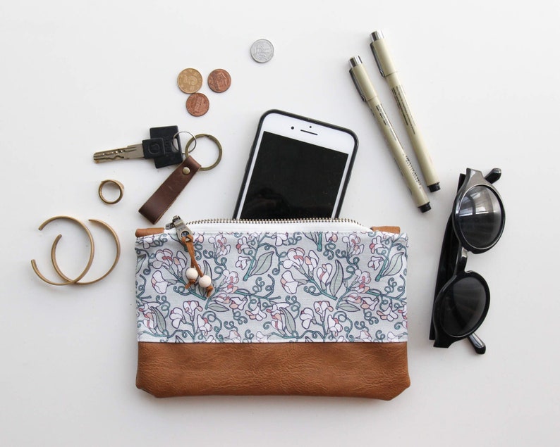 Floral Zip Pouch Wild Sweet Pea Zipper Pouch Handmade Clutch Purse