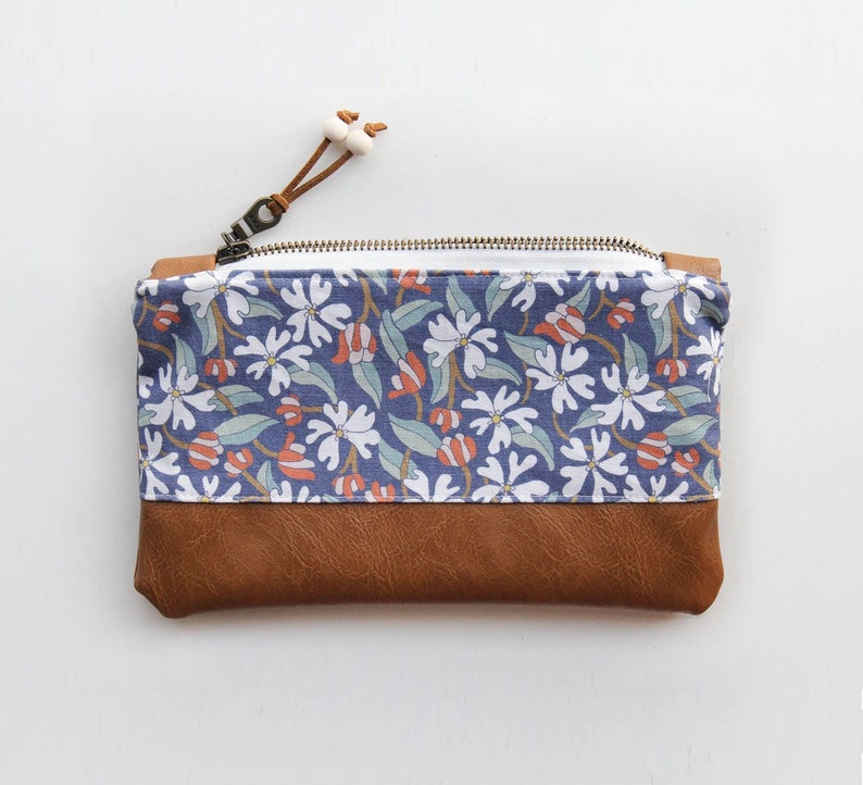 Floral Zip Pouch Wild Sweet Pea Zipper Pouch Handmade Clutch Purse
