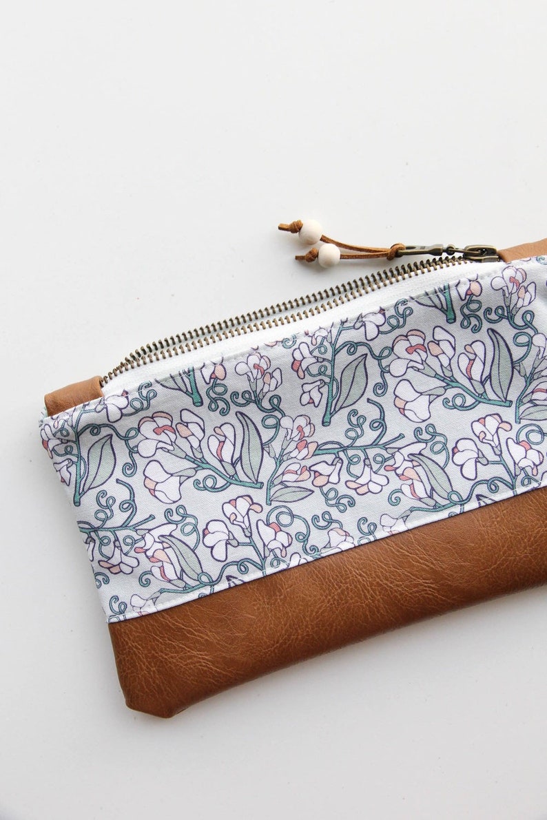 Floral Zip Pouch Wild Sweet Pea Zipper Pouch Handmade Clutch Purse