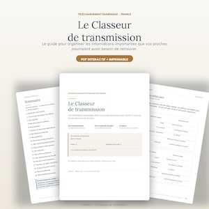 Peut inclure: Un téléchargement numérique intitulé Le Classeur de transmission, présentant un guide PDF interactif et imprimable pour organiser des informations personnelles. Le document comprend un sommaire, une page de garde et une fiche pour les véhicules.