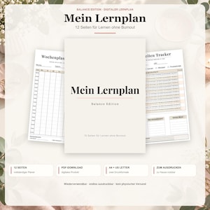 Studienplaner PDF Balance Edition | Wochenplan und Lernstunden | A4 and US Letter, Semester- Monatsübersichten, Habit und Reflexionen