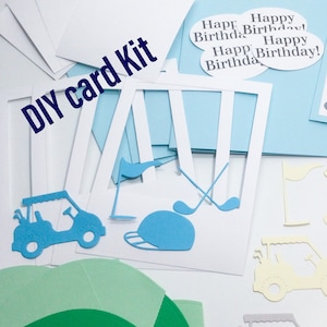 DIY-golfkaartenset, koop 2 en ontvang 1 gratis, mix en match, golfkaarten, golfkarretjes, maak je eigen golfkaarten, golfer's verjaardag, voor golfer
