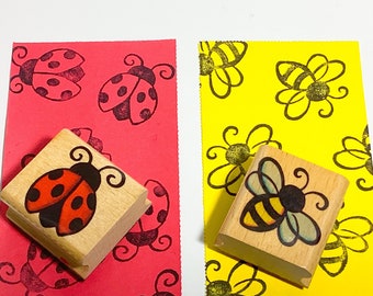 Bumblebee and Lady bug Used Rubber stamps
