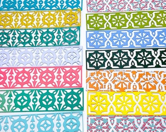 A2 filigree strips - 18, die cut borders, all colors, DIY paper crafts, see through, layering borders, paper embellishments