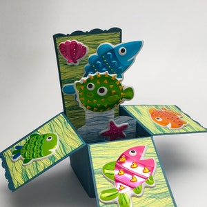 Poisson, poisson-globe, boîte pop-up - cartes hibou 3 d - cartes d'anniversaire filles ou garçons - cartes amusantes pour enfants et adultes