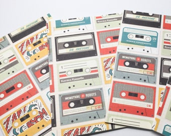 Roller blades/Admit one/Retro note cards/Set of 12 cards/blank inside/oldies/cassettes/roller skates/boys rule/budget EZ