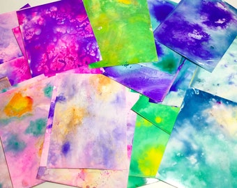 Card paper , Marbled paper, A2 card mats,  handmade cardstock, colorful, vibrant glossy paper, pink, purple, blue, green