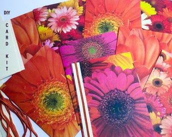 Gerbera Daisy Easy DIY card kit, set of all occasion cards, bright summer flowers, two sided, flower cards, easy to make, set of 9