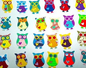Colorful owls, Cute Owls die cuts,  Tree die cuts,  Clouds, Balloons die cuts for scrapbooking - diy paper crafts