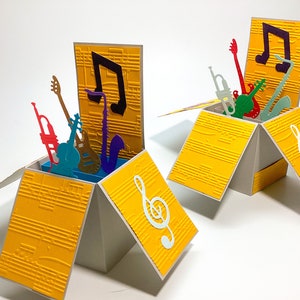 Musikinstrumente - Music Box Pop Up Karten - Notenschlüssel - Geburtstagskarten - Musiker Geburtstag - Glückwunsch - Dirigent - Dirigent