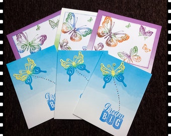 Dream Big butterfly cards - hand stamped blank butterflies notecards set of 6