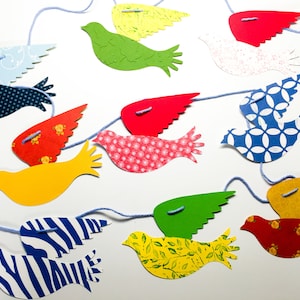 Primary Colors Dove Garland: Die Cut Paper Bird Decoration
