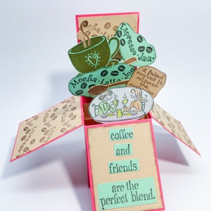 Uwielbiam kawę, karta Java Connoisseur w pudełku, Kawa i przyjaciele, Karty przyjaźni, miłośnik kawy, Dzień Matki, karty typu „box pop-up”