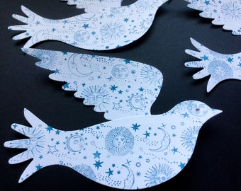 Celestial doves garland, Heart Doves,  Love,  Bird garland, Blue Doves, Christening, Pink Doves,