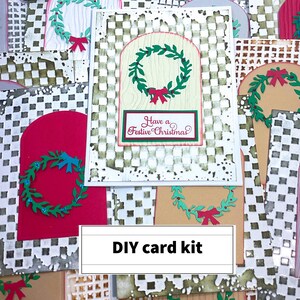 DIY Christmas Card Kit, Embossed Holiday Wreath, Handmade A2 Cards