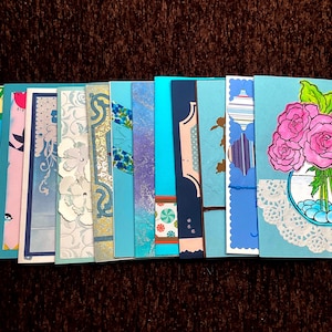 Blauwe variant: bij aankoop van 2 en 1 gratis set handgemaakte kaarten, 10 kaarten voor alle gelegenheden, verjaardag, assorti, cadeaupakket, blauwe favoriete kleur