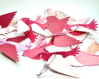 Pink 3D Dove Garlands, many colors, neutral colors, peach, lavender, girl garland, paper doves, paper birds garlands, wcards