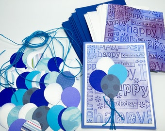 8 DIY Birthday Balloons cards - Make your own cards in blue - embossed birthday notecards