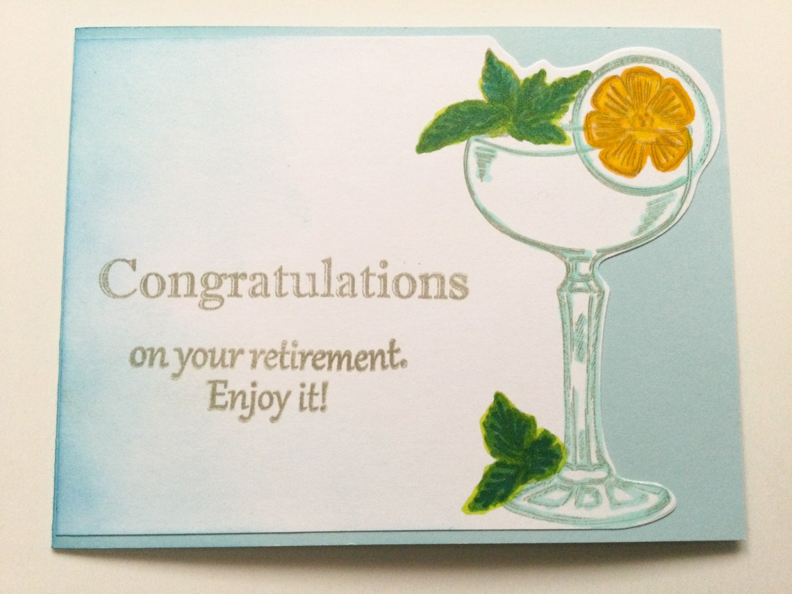 Cocktail Retirement card mint leaves Wcards Etsy