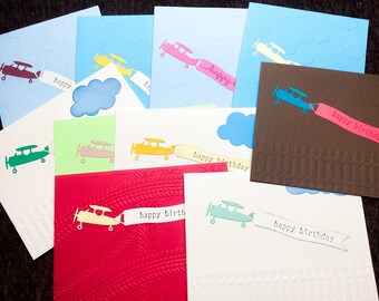 10 Airplane Birthday cards - Pilot Birthday - flight attendant birthday - flying - Wcards