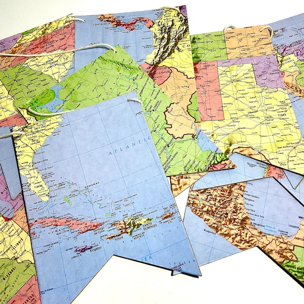 World Map Banner, International Bunting, USA Map, World Atlas Garland, Travel Decoration, World travelling,