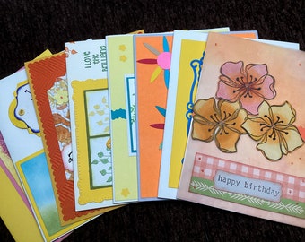 Yellow and Orange cards - set of 10 notecards - all occasion - handmade stationary - variety of cards - hand-stamped cards - gift for her