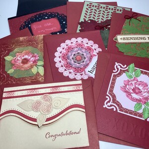 Koop 2/krijg 1 gratis, grote bordeauxrode kaarten voor vele gelegenheden, liefde, gefeliciteerd, verjaardag, condoleances, handgemaakte unieke set
