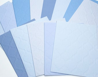 Many shades of Blue, stationary, simple embossed blank cards, embossed mosaic, geometrical shapes, wcards