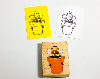 Flower Pot Bee Used Rubber stamp - Bumblebee in a pot