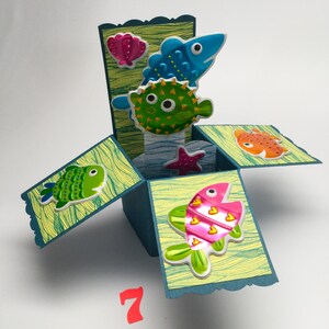Fisch, Kugelfisch, Pop Up Box Karte - 3D Eule Karten - Mädchen oder Jungen Geburtstagskarten - lustige Karten für Kinder und Erwachsene