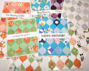 12 cards, colorful tiles, mosaic, birthday cards, think of you, congratulations, happy anniversary, one of a kind, handmade cards