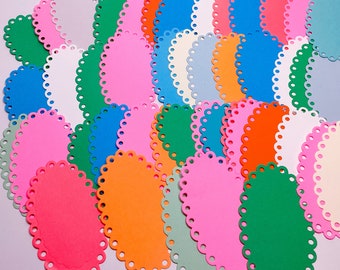 45 Scallop long ovals - many colors - kids crafts - diy cards - journals - oval die cuts