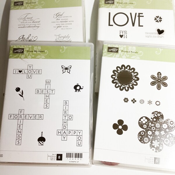 Retired Stampin Up Cling stamps - Cross My Heart - Filled with Love - printed Petals - Trust God