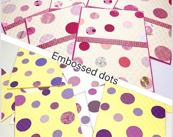 12 embossed dots blank notecards, purple dots, paste yellow, blank handmade cards, pink dots, fuchsia, Wcards