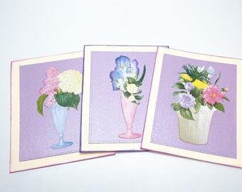 Spring bouquets, shimmer, lavender, Easter flowers, Easter greetings, spring birthday, handmade cards, blank notecards, pastel colors