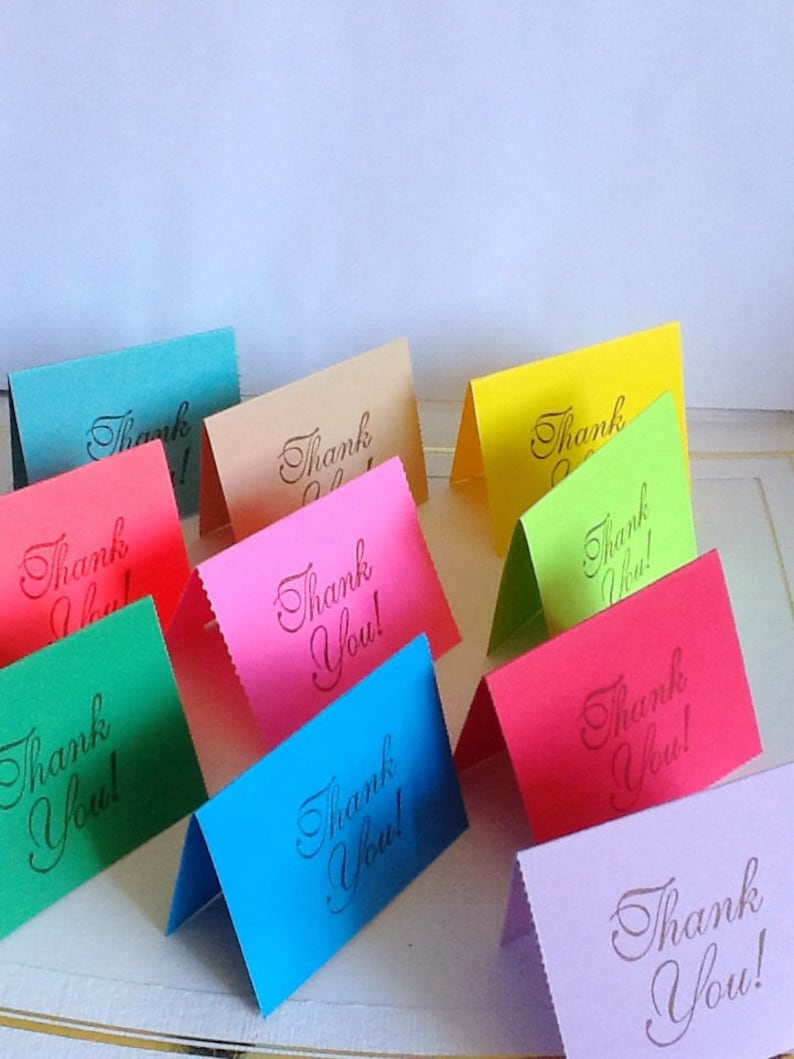 50 Hand Stamped Mini Thank You Cards: Rainbow of Colors - Etsy
