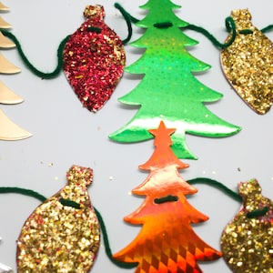 Christmas Garland, Christmas Trees and Ornaments garland, Sparkly Christmas Trees garland, festive garland