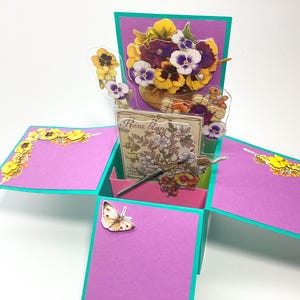 Compre 3 y obtenga 1 gratis, tarjeta emergente en forma de caja, 3D, tarjetas de cumpleaños, San Valentín, tarjetas para el Día de la Madre, tarjetas emergentes con flores, tarjetas para mamá, pensamientos, Wcards