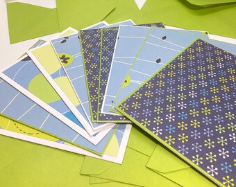 Set of 10 Geometric Patterned Greeting Cards with Green Envelopes