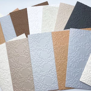 Tarjetas de felicitación en blanco con relieve de damasco: colores neutros, juego de 25