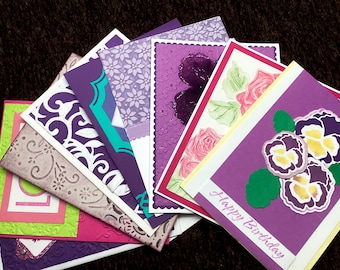 Purple and Pink assortments - all occasion notecards - Set of 10 Unique handmade cards by Wcards