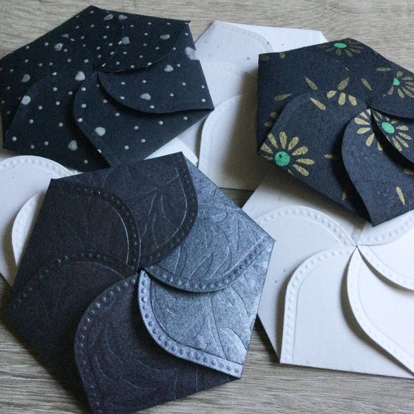 Petal hexagon envelopes - Flower shaped envelopes with inserts - gift card holders - gift giving - fun envelopes