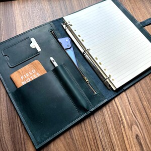 Vintage Blue Leather Padfolio Binder 3 Rings Organizer Folder Case: A5 A4 Corporate Gifts