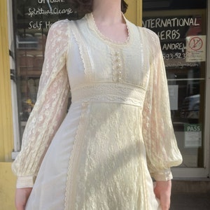 70s Gunne Sax Spitzen Baumwollkleid