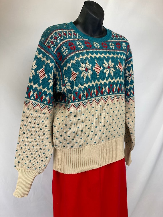 1940s Jantzen Sweater in Teal Red and Cream
