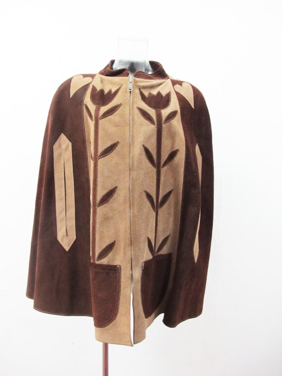 1960s Suede Floral Cape