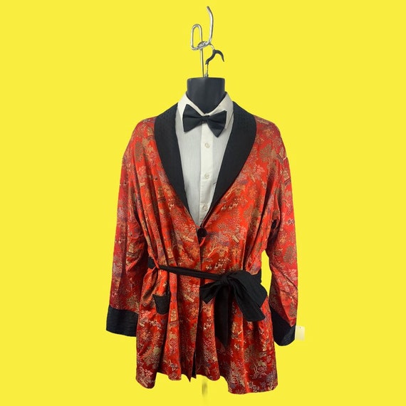Vintage Smoking Jacket with Embroidered Scenery